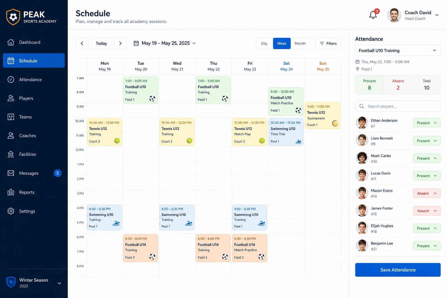 NextChamp — Schedule & Attendance
